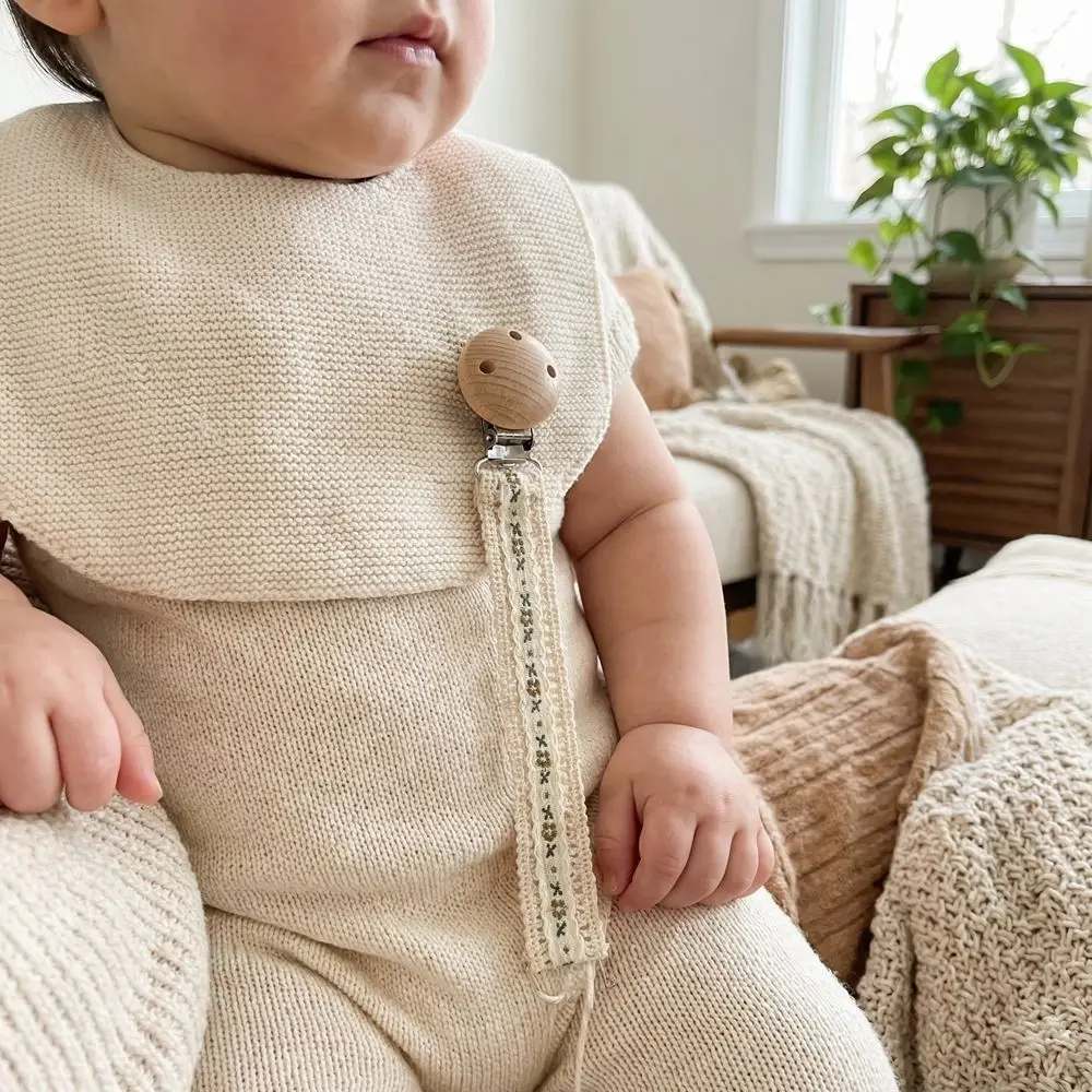 

Heart Daisy Printed Flower Print Dummy Nipple Holder PP Anti-drop Wooden Baby Pacifier Chain Lace Floral Colorful