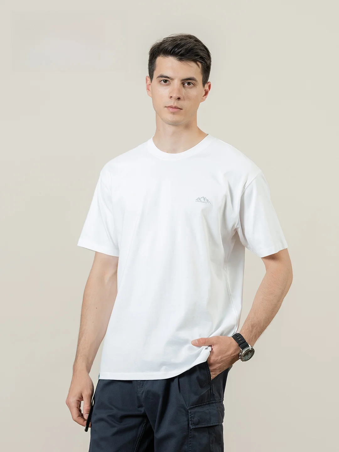 

Loose Fit round Ne ort Sve T-irt Simwood Men's Summer New Sle 300g Chest Embroidery Knitted Cotton Casual Tee