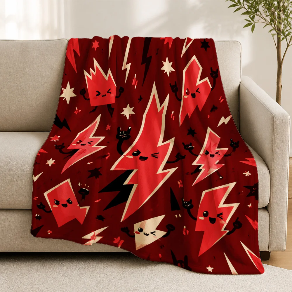 Red Lightning Throw Blanket Sofa Cozy Microfiber Fleece Throw for Couch Decor Gift Winter Warming Cartoon Print Plush