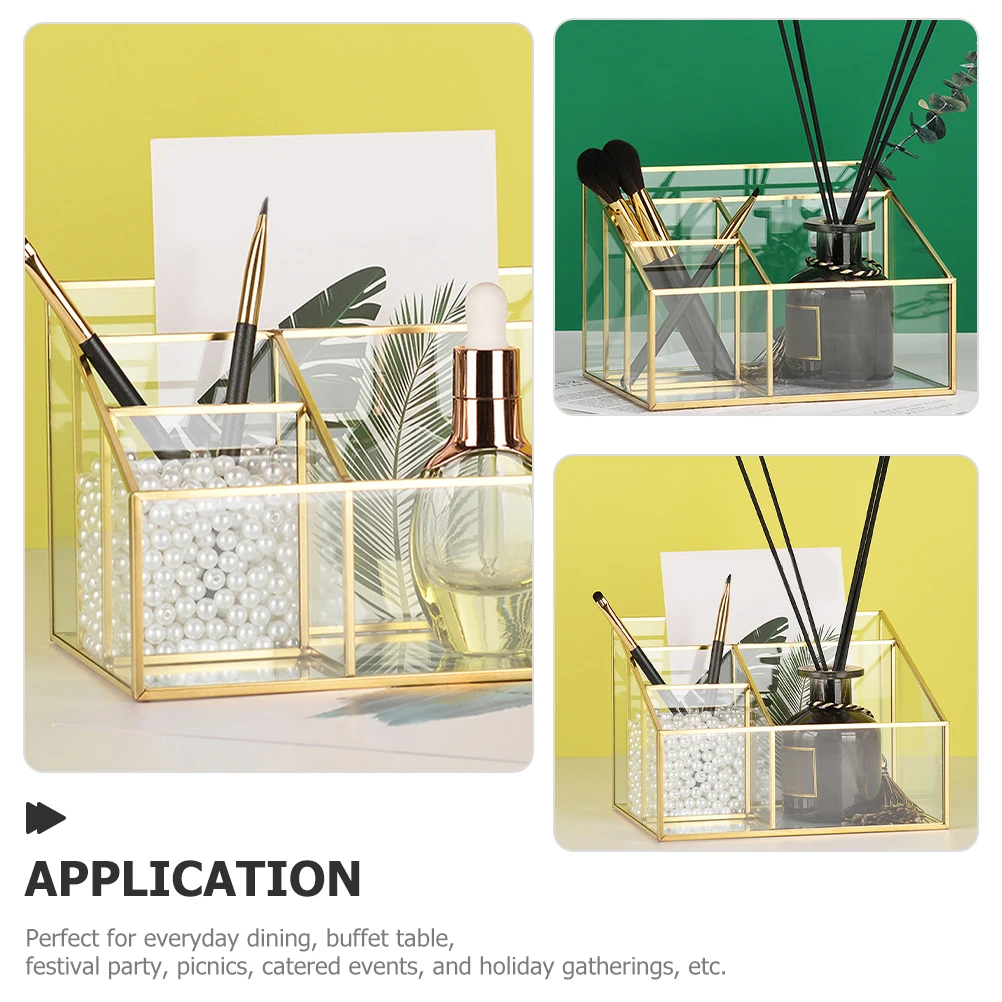 

Metal Frame Glass Storage Box Large Capacity Transparent Makeup ganizer Lipstick Holder Brush Container Jewelry