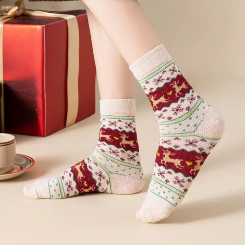 5Pairs Fashion Santa Claus Christmas Socks Novelty Cotton Knit Santa Stockings Xmas Gift Thickness Xmas Funny Socks Unisex