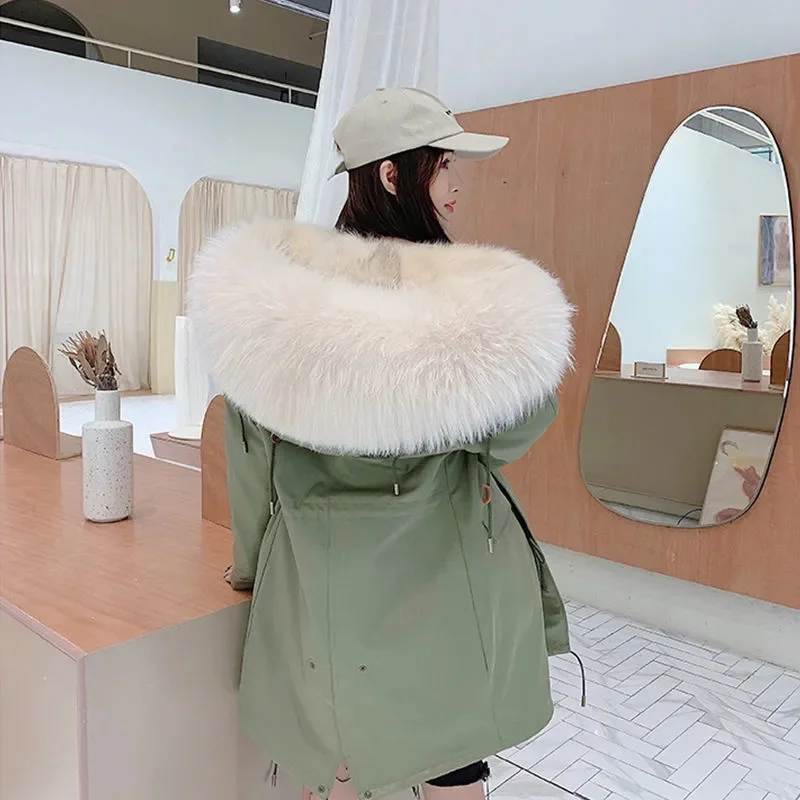 2025 Fashion Fox Fur New Winter Jackets Women Down Cotton Jacket Loose Warm Puffer Coat Female Thick Mid-Long Parkas