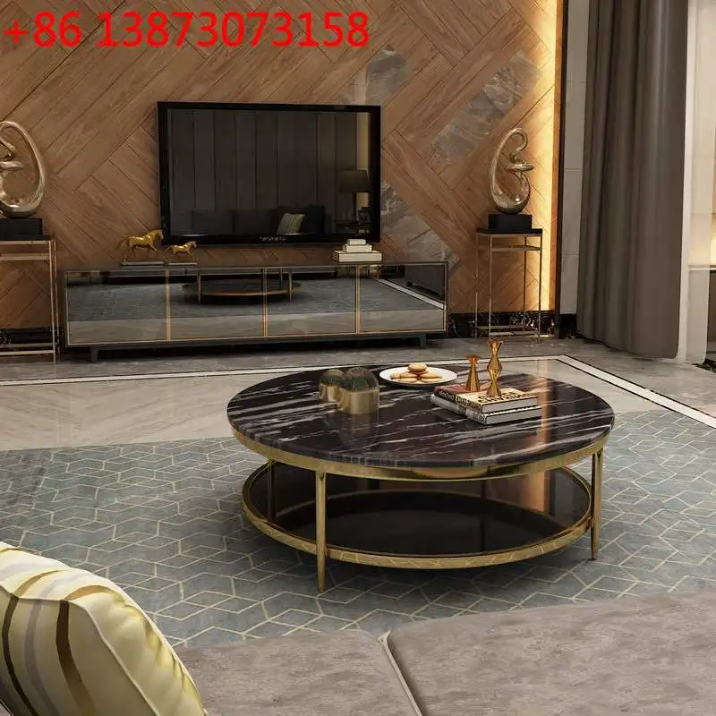 

Простой современный гостиничный клубный чайный столик в скандинавском стиле для гостиной, золотой круглый мраморный журнальный столик из нержавеющей стали