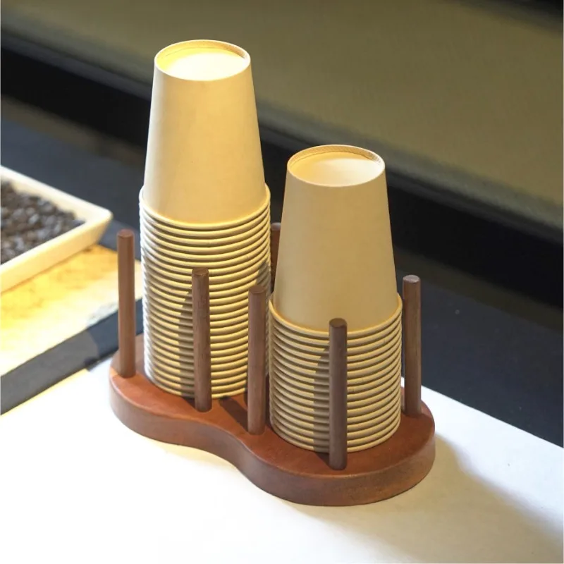 Solid wood disposable cup holder, office high-end paper cup storage, milk tea shop cup picker, shelf