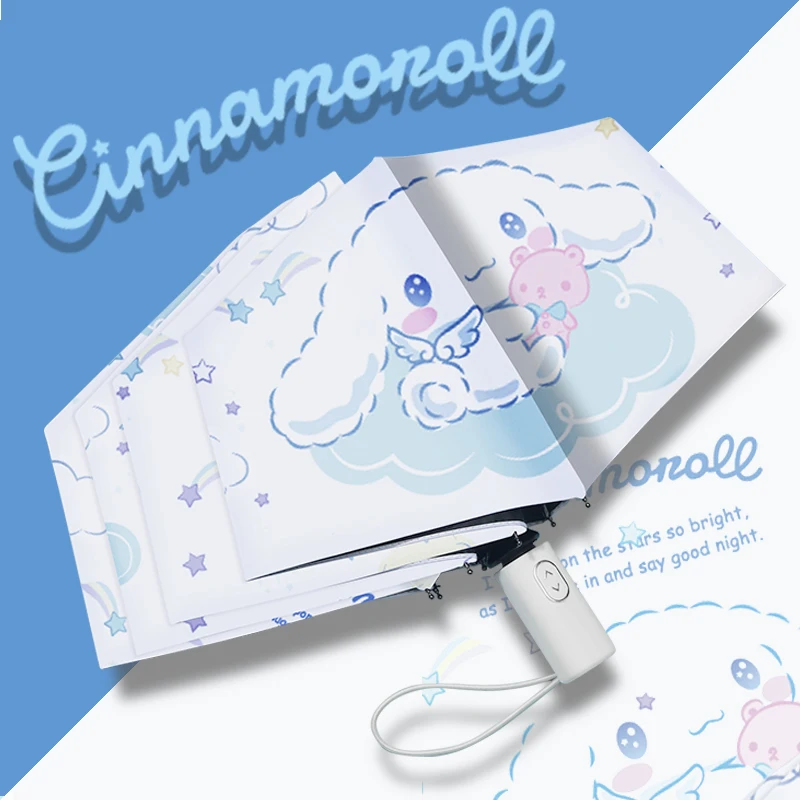 

Милый мультяшный автоматический зонт Sanrio Cinnamoroll, Японский Солнечный зонт двойного назначения с защитой от солнца и дождя, сияния