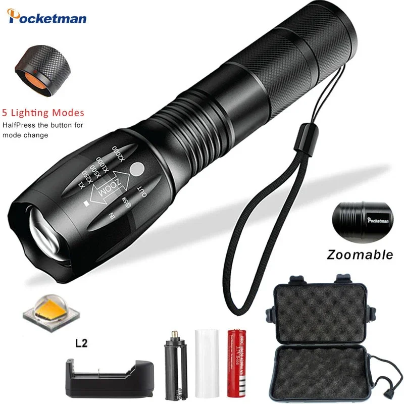 

A17 LED Tactical Flashlight Torch 5000 Lumens Portable Ultra Bright Zoomable for Camping, Patrolling, Night Riding, Emergency 45