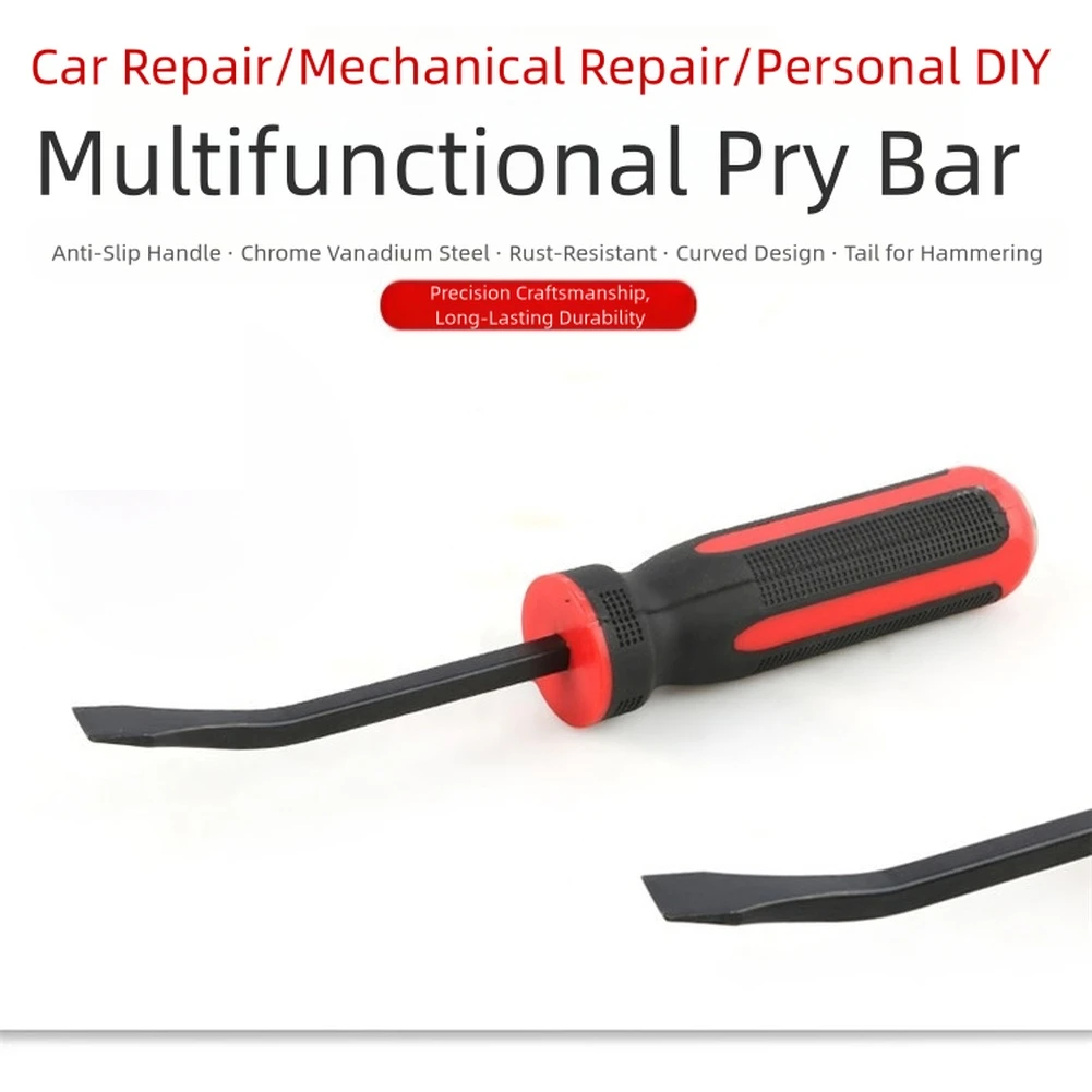 1Pcs Heavy-duty Tire Removal Pry Bar Rubber Handle Steel Pry Bar Non-Slip Grip Curved Head Tire Crowbar Repair Hand Tools