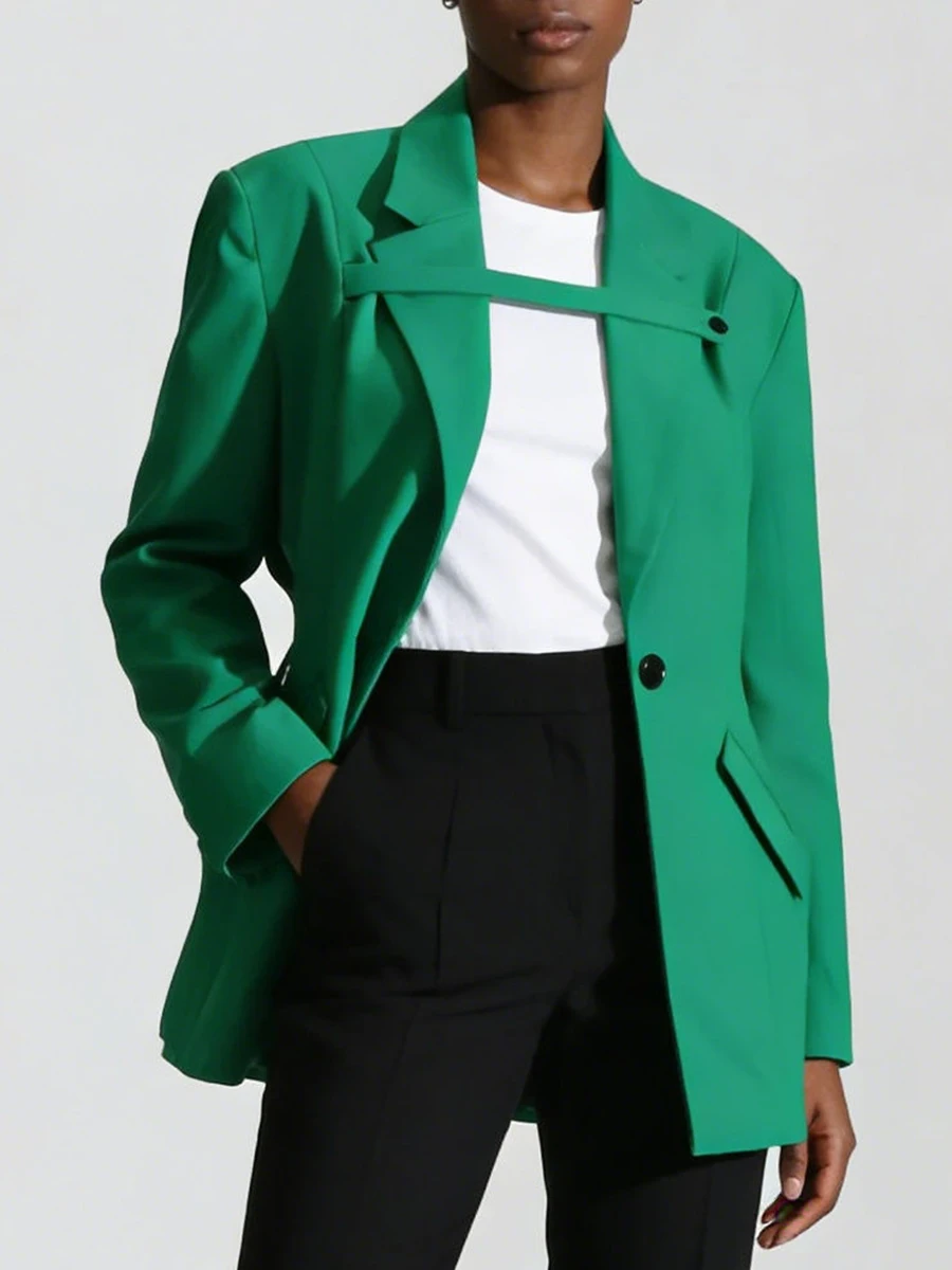 VGH Design Sense Hollow Out Slimming Blazers For Women Lapel Long Sleeve Autumn Solid Trend Casual Jackets Female Fashion New