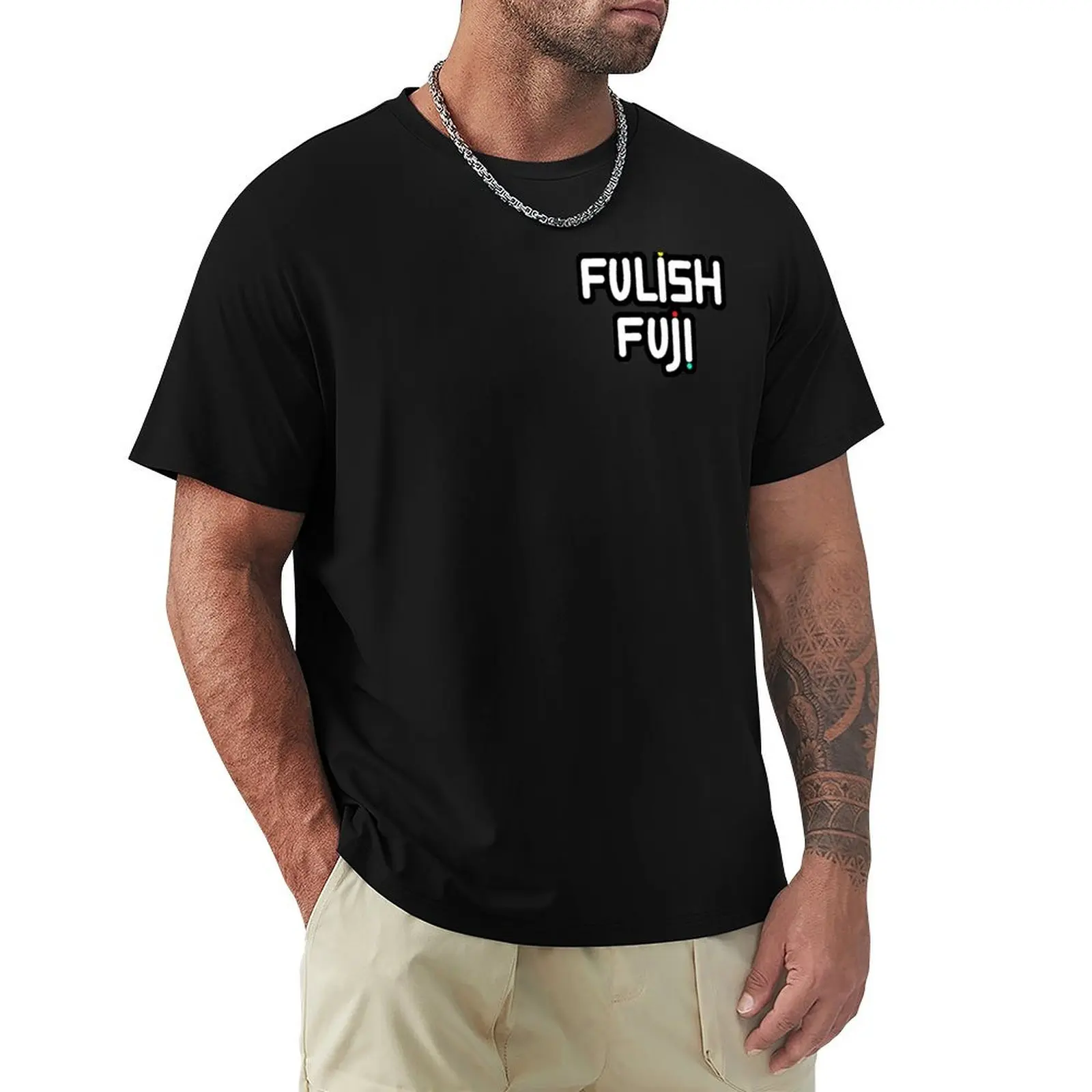 

Fulish Fuji Text T-Shirt Basic All Season Solid T-Shirt