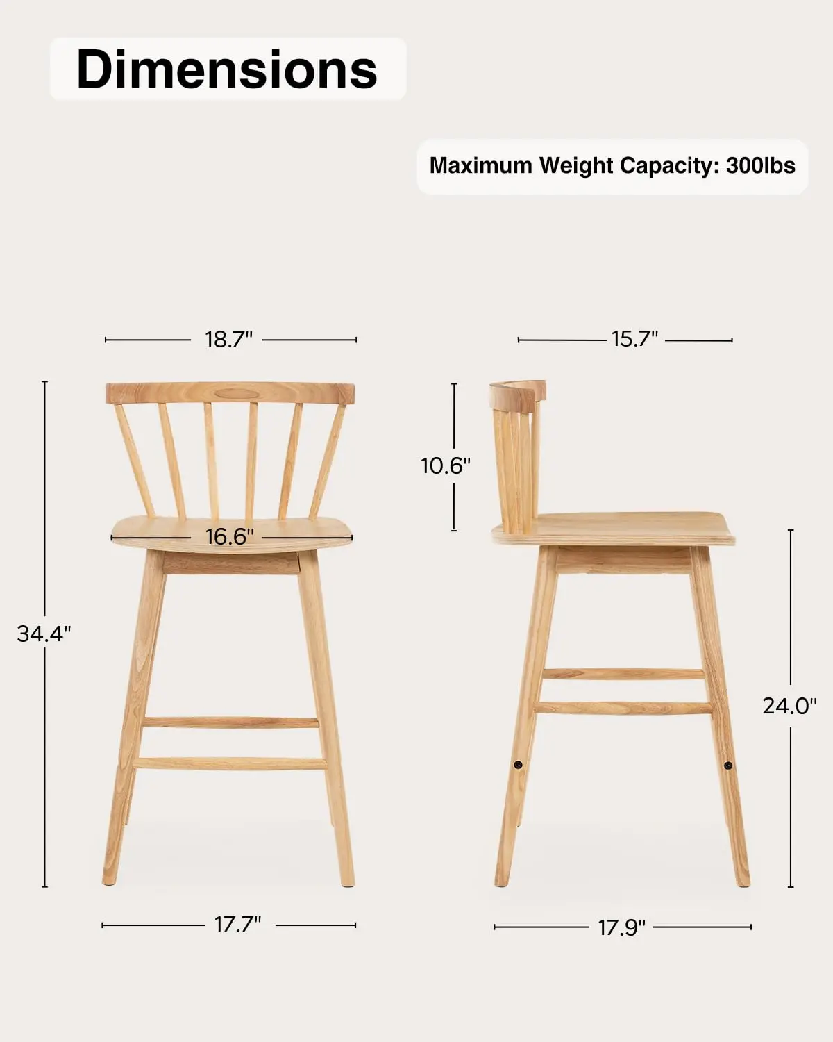 Modern Wooden Bar Stools 2pcs, 24