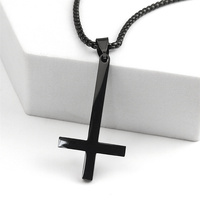 Stainless Steel Upside Down Cross Witchcraft Pagan Necklace Inverted Cross Black Chain Necklace Jewelry cruz invertida N8374S03