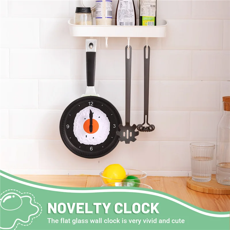 Frying Pan Clock With Fried Egg - Novelty Hanging Kitchen Cafe Wall Clock Kitchen