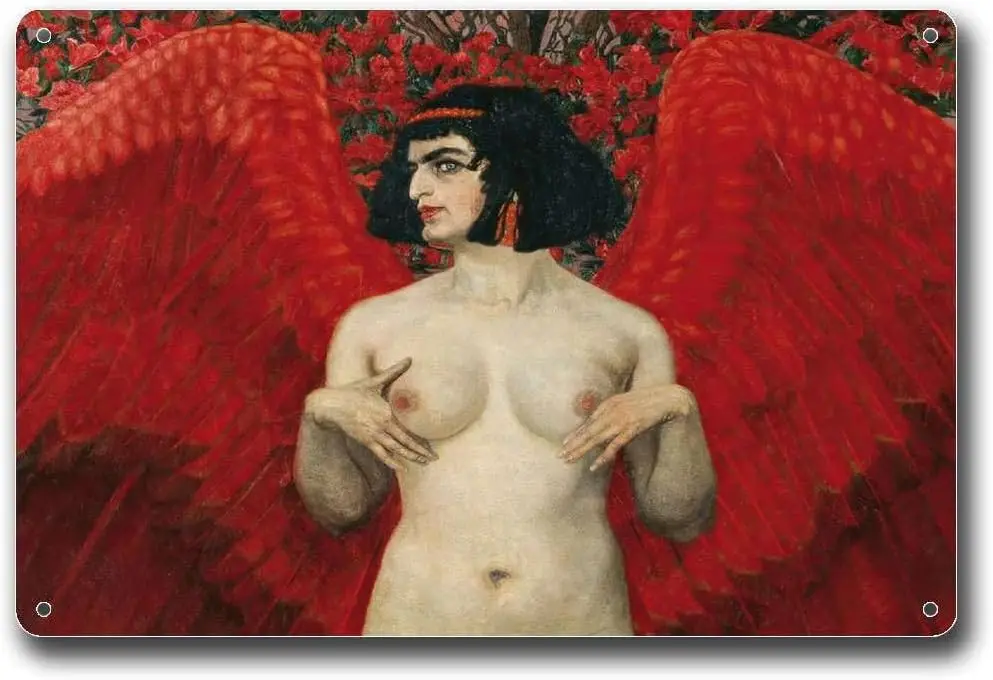 Tin Signs Red Angel Art Austrian Artist Religious Mystical Sexy Man Metal Tin Signs 8x12inch Tin Sign