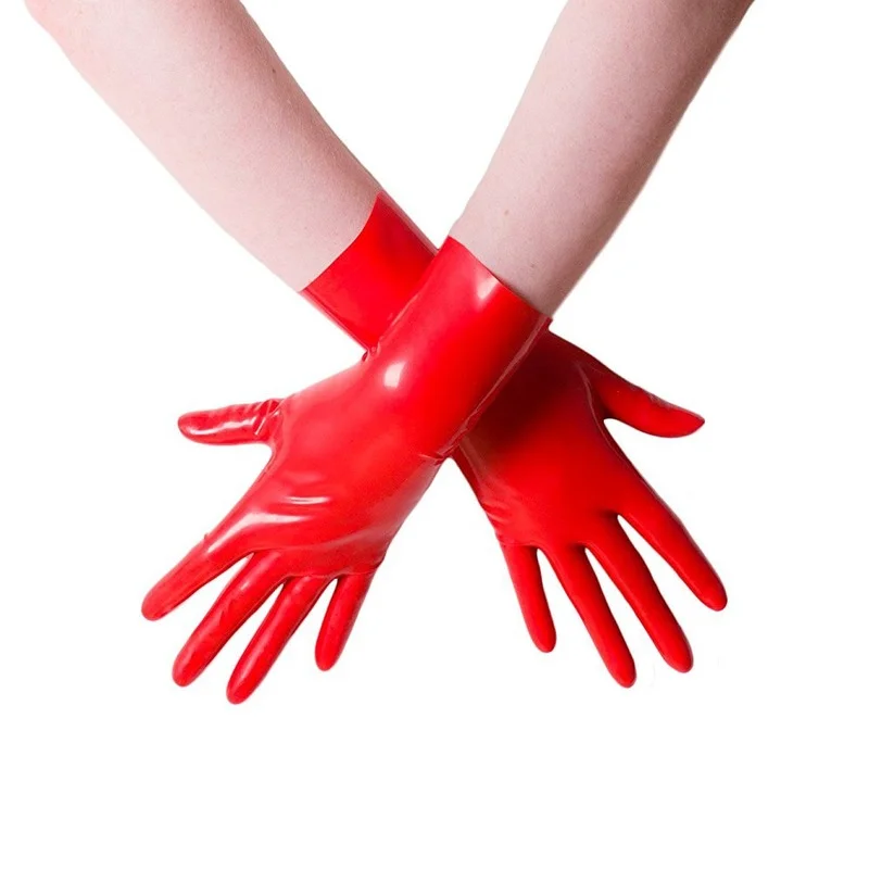 Seamless 3D Unisex Black Red Short Latex Gloves Mittens Fetish 5 Finger Wrist Length