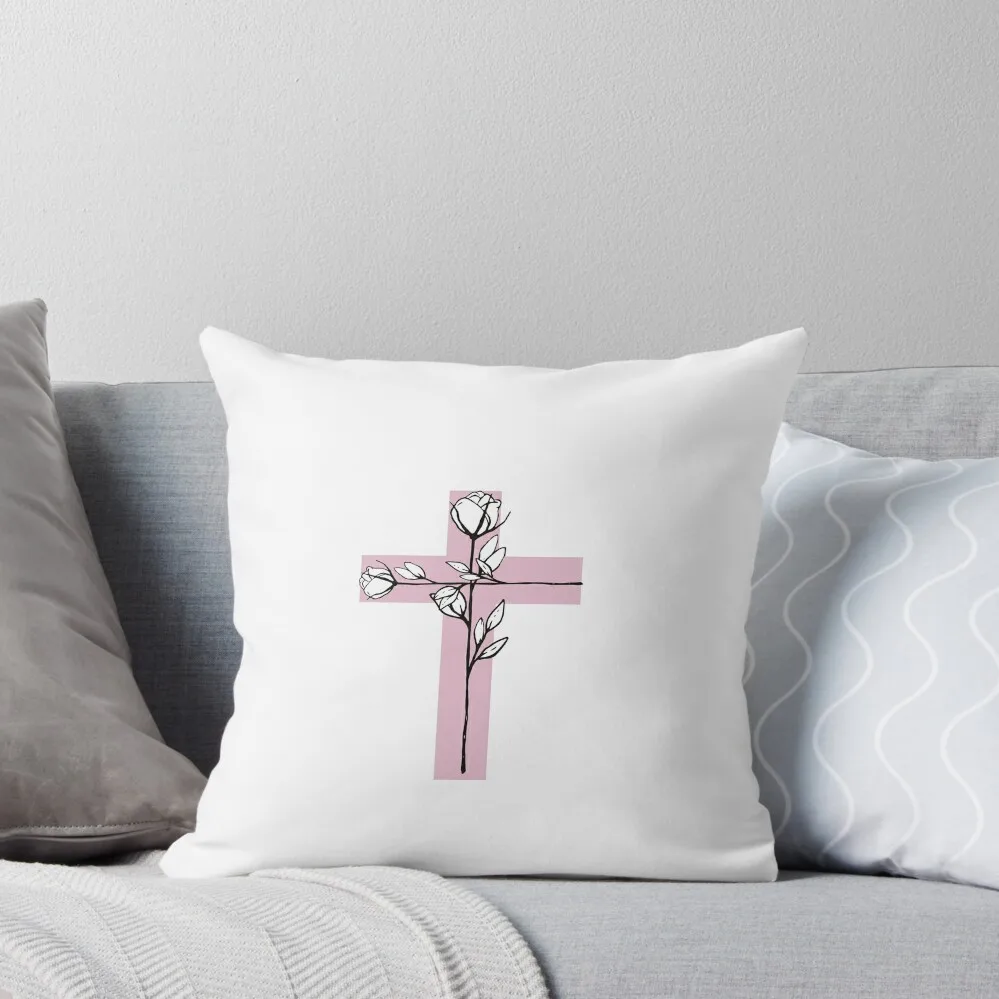 

Pink Christian Cross Floral Throw Pillow Pillow Case Christmas pillow pillowcase covers for pillows