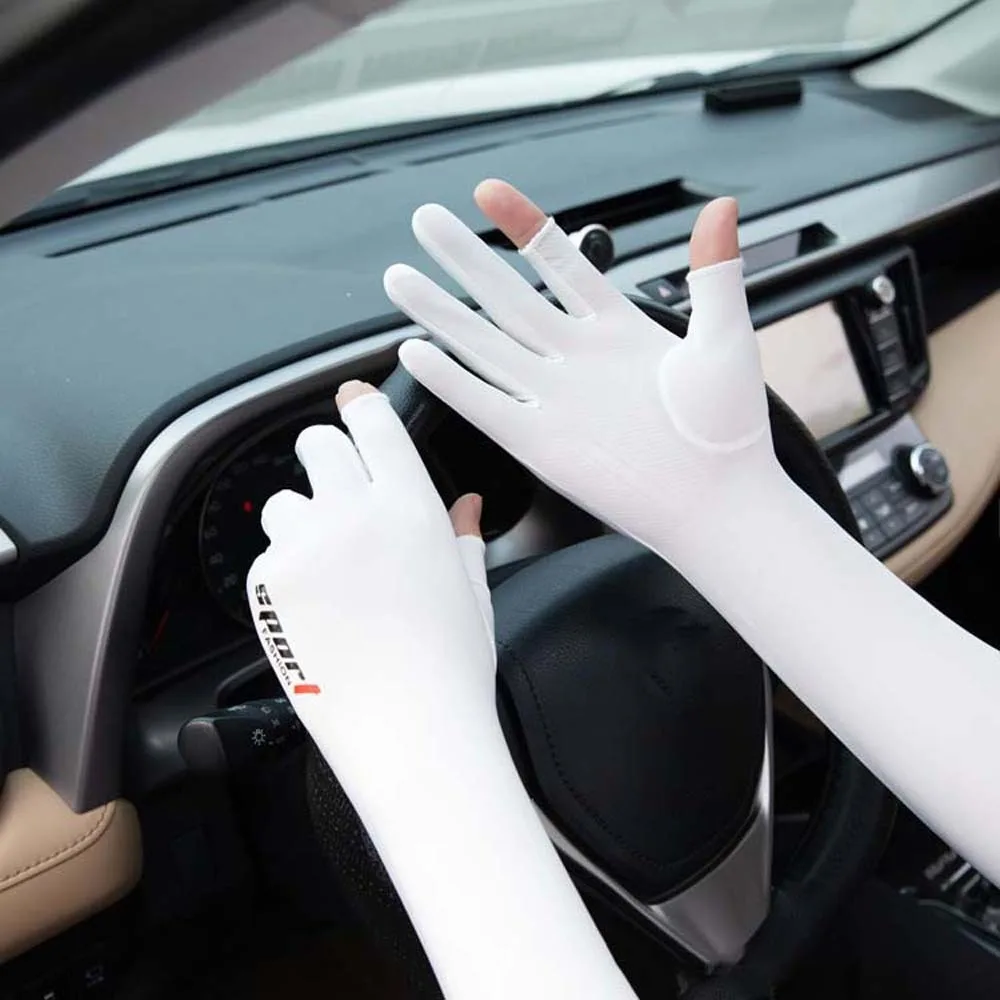 

Thin Half Finger Ice Sleeves Two Fingers with Exposed Breathable Summer Long Arm Covers Sun Protection Anti-Slip