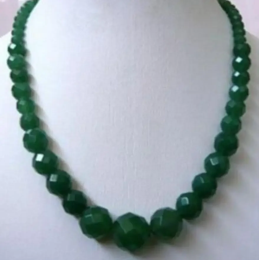 Fashion 6-14mm Faceted Natural Green Jade Gemstone Round Beads Necklace 18