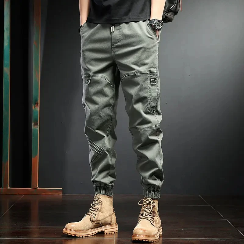 Korean Fashion Trousers Cargo Bloomers Solid Color Button Pockets Zipper High Waisted Men's Clothing Spring Autumn Pants