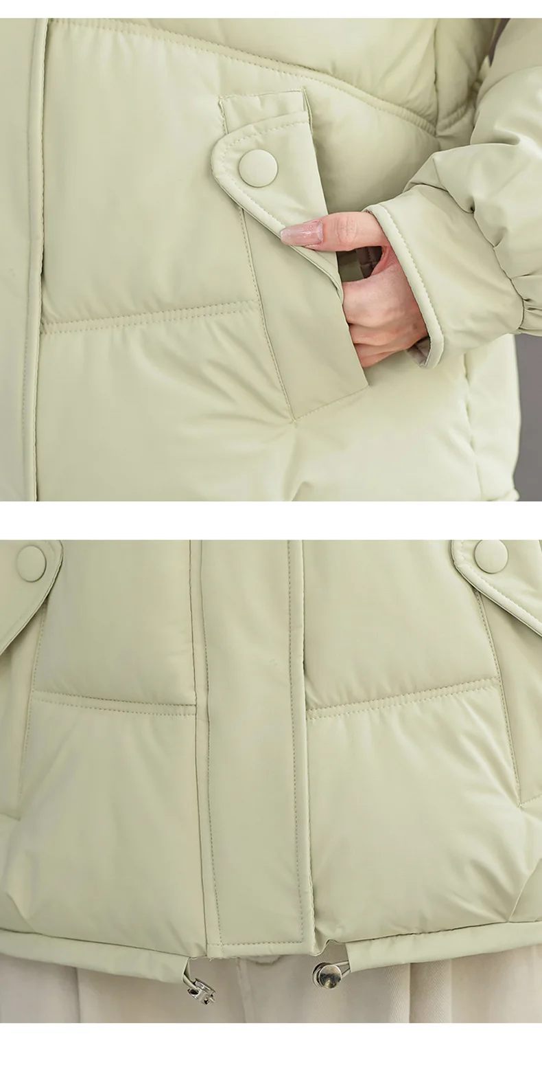 Winter Thick Puffer Coat Women Zip Up Windproof Russian Cold Weather Snow Jacket Detachable Hooded Outerwear Candy Color New