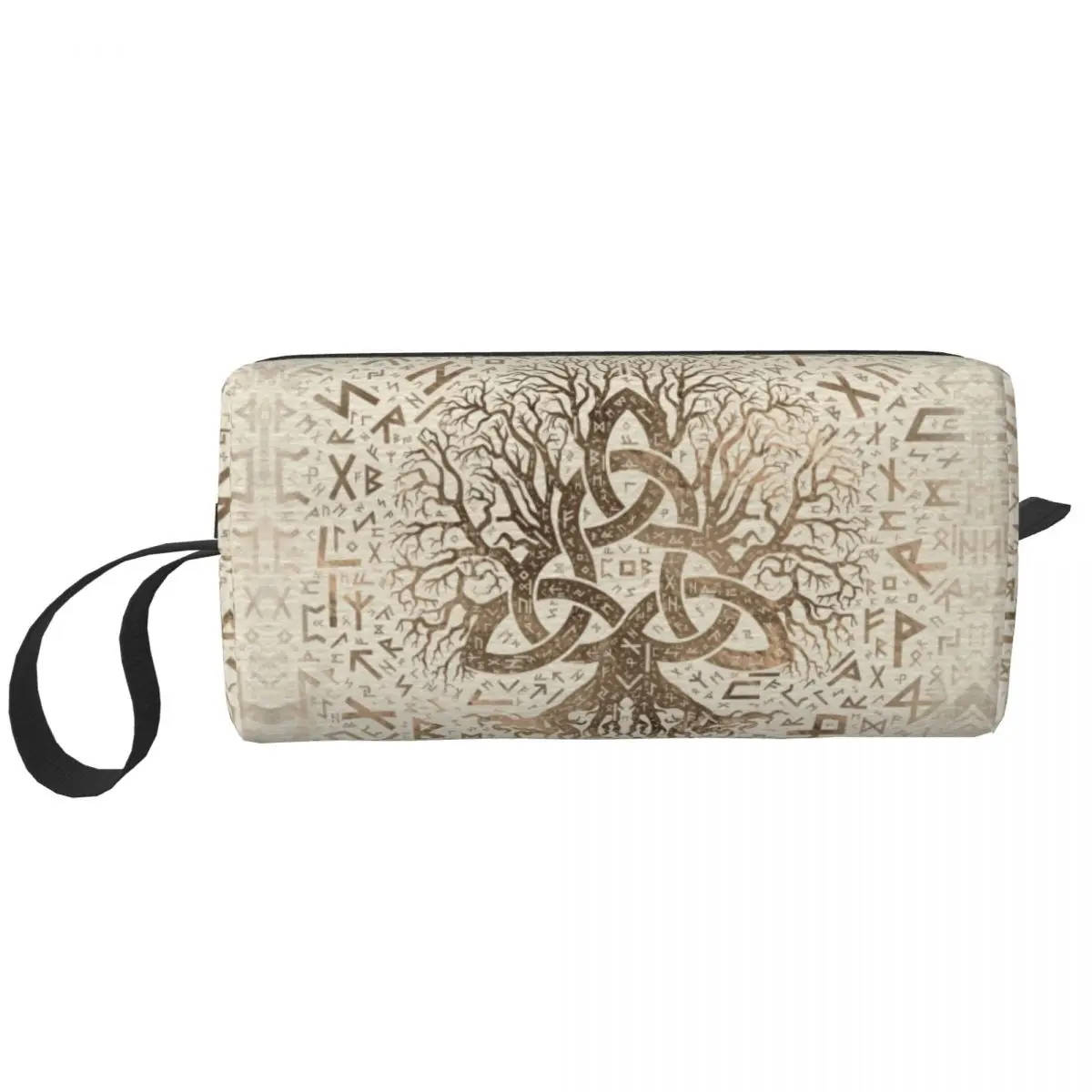 Tree Of Life With Triquetra And Futhark Pastel Gold Cosmetic Bag Viking Norse Yggdrasil Makeup Case Beauty Storage Toiletry Bags