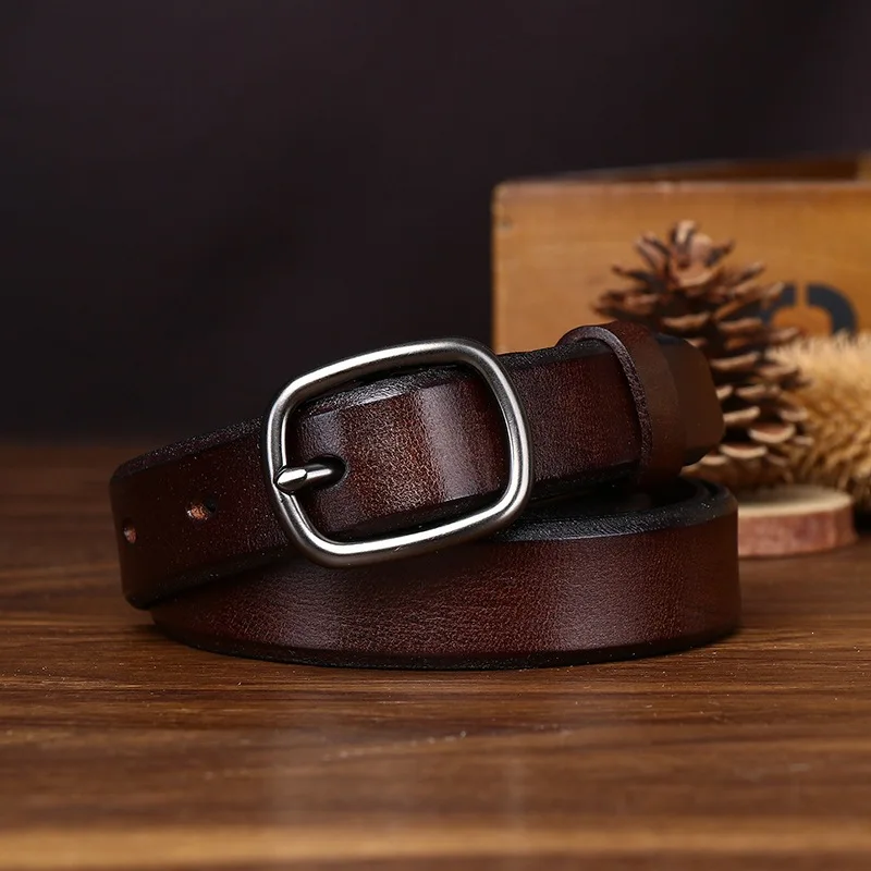 2.4CM Pure Cowhide High Quality Genuine Leather Thin Belts for Women Brand Strap Vintage Jeans Cowboy Leisure Needle Buckle Belt