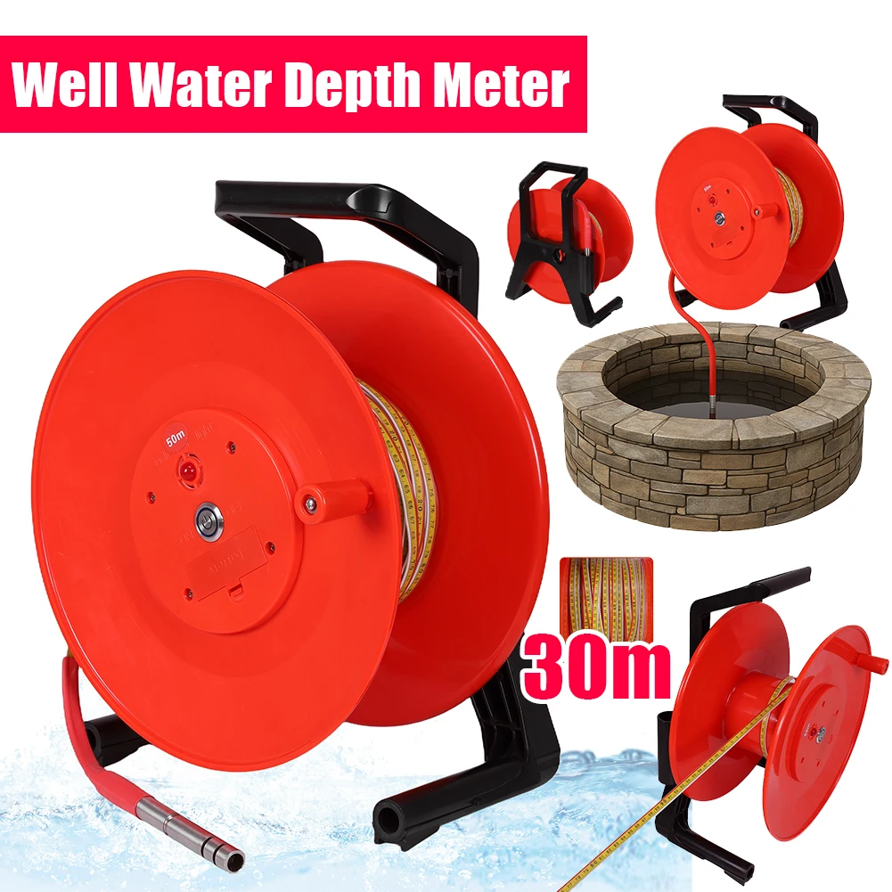 مقياس مستوى مياه الآبار العميقة 98ft/30m مع مسبار ثابت ومقياس عمق الآبار الشريطية الفولاذية لخزائن وأنابيب بئر الآبار