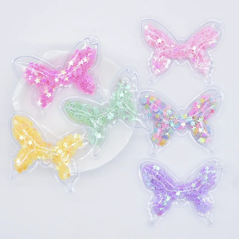 12Pcs Transparent PVC Filling Sequins A Hole Butterfly Applique for DIY Headwear Hair Clips Bow Ring Pendant Decor Accessory