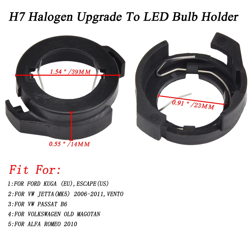 2PCS H7 Sockets LED Headlight Bulb Base Holder Adapter Socket Retainer For Ford Escape (Kuga), For VW Jetta Passat b6