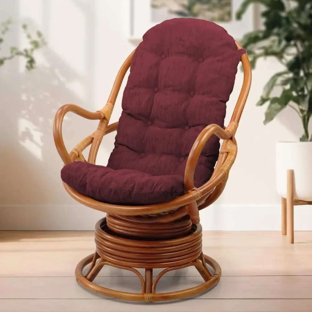 

Lounge Swivel Rocking Chair, Rattan Wicker Handmade w/ Cushion, Colonial