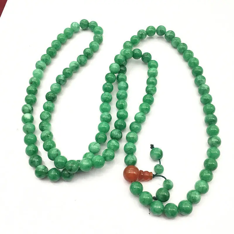 Natural 100%real green Jadeite 108 pcs round beads carved Lulutong beads bracelets for couples woman men Gift with jade bracelet