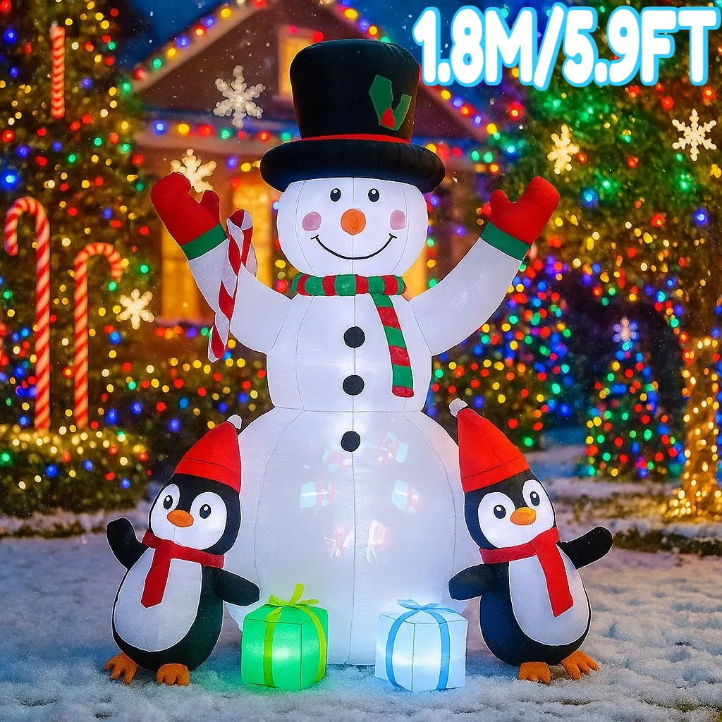 1.8 متر/5.9FT نفخ ثلج البطريق علب الهدايا أضواء LED ديكورات المنزل اللعب ساحة عيد الميلاد تزيين في العطلة لوازم في الهواء الطلق