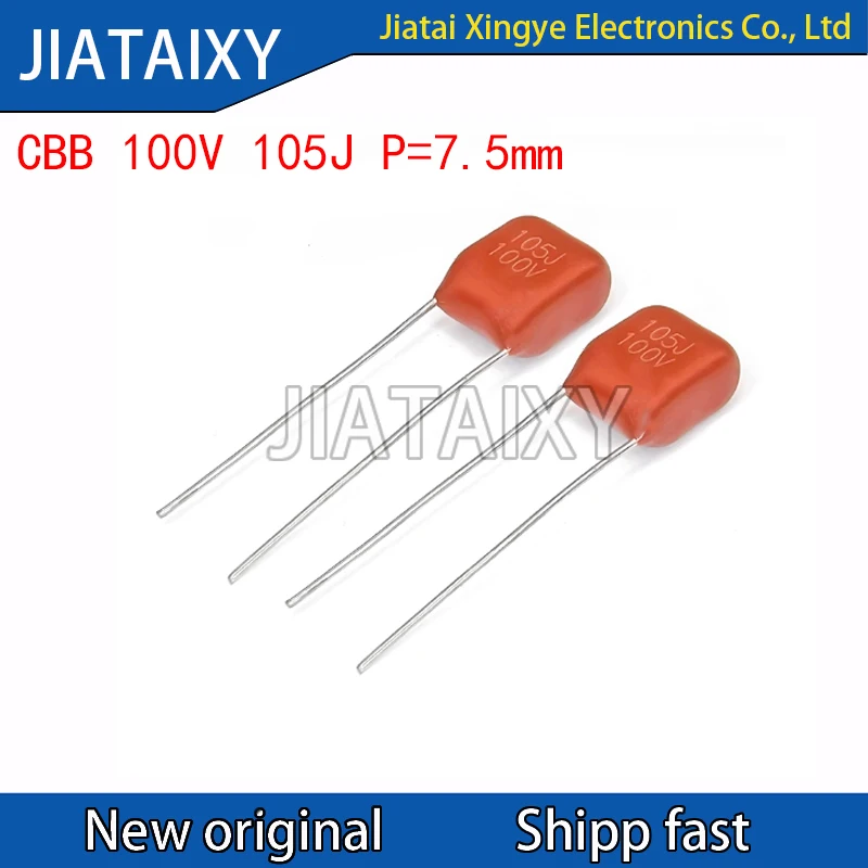 

10Pcs/Lot CBB Metal Film Thin Film Capacitor 100V105J 63V105 mm1UF Pin Distance P=7.5mm Brand New