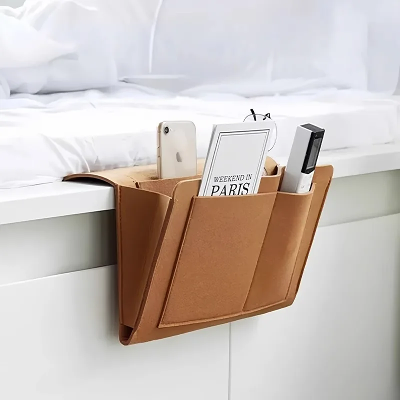 Bedside Sofa Storage Caddy Multi-pocket PU Leather Hanging Organizer Bag For Remote Control Phone Book  Bed Couch Side Storage view 2