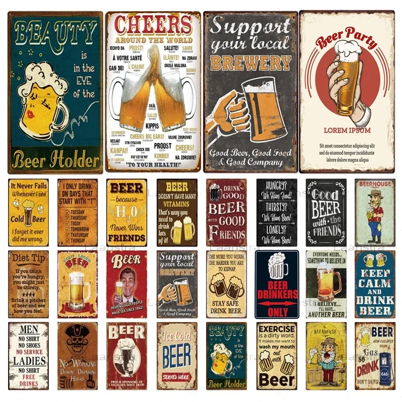 Cheer Beer Wine Drinks Metal Vintage Rusty Shabby Tin Sign Bar Pub Restaurant Wall Signs Decor Metal Wall Plaques 8x12 inch