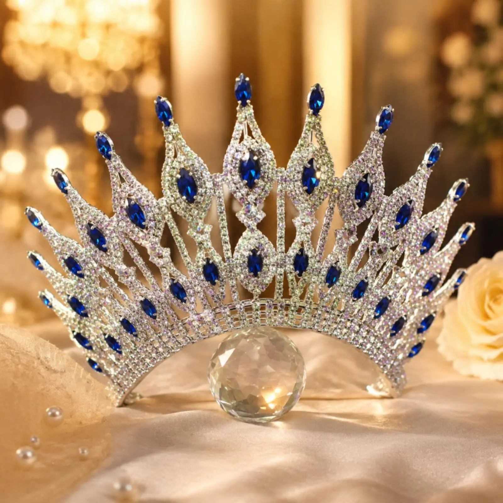 Diadema de Cristal con Pedrería para Mujer, Tiara Nupcial, Accesorios para el Cabello de Boda, Diadema de Lujo Dorada y Plateada, Joyería