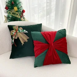 2026 Christmas Cushion Cover 45*45 Bow Patchwork Pillow Covers Decorative Velvet Cotton Festive Home Decor Pillowcases for Sofa