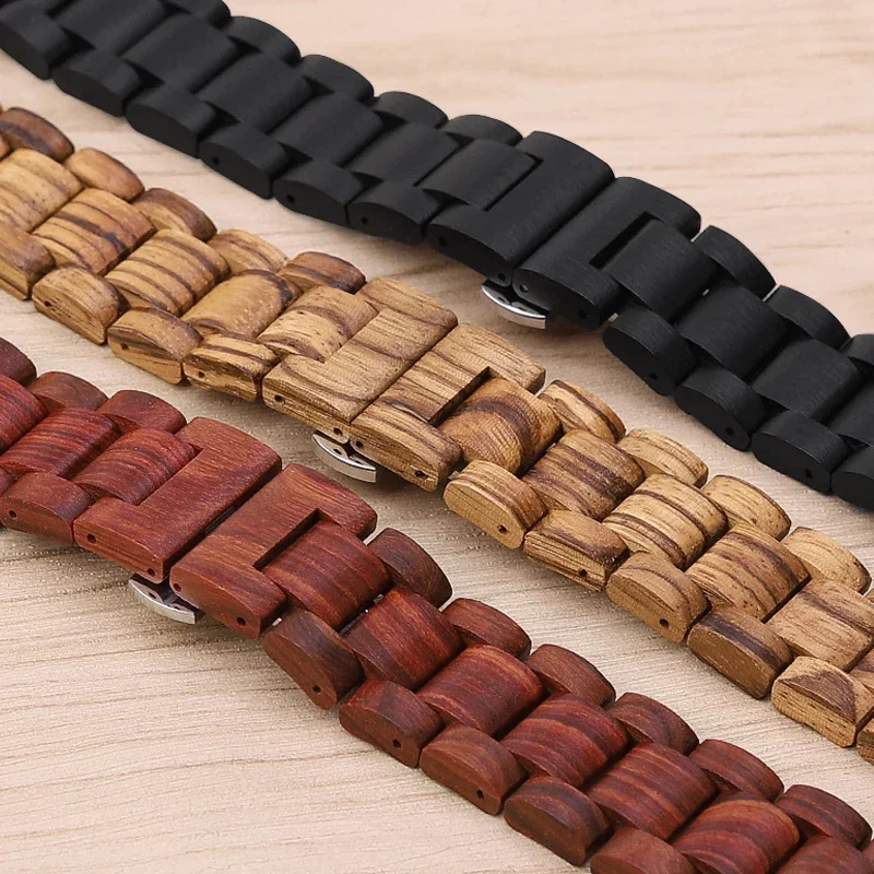 Sandalwood Wrist Band for Samsung Watch 3/4 for Huawei GT3 GT2 Wooden Strap Sport Quick Release Bracelet Men Watch Accessories