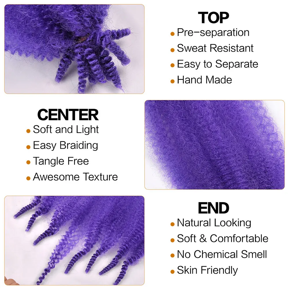 غريب تويست مارلي تجديل الشعر الكروشيه 8 بوصة الاصطناعية قبل فصل نابض الأفرو تويست الشعر لضفائر الفراشة Locs