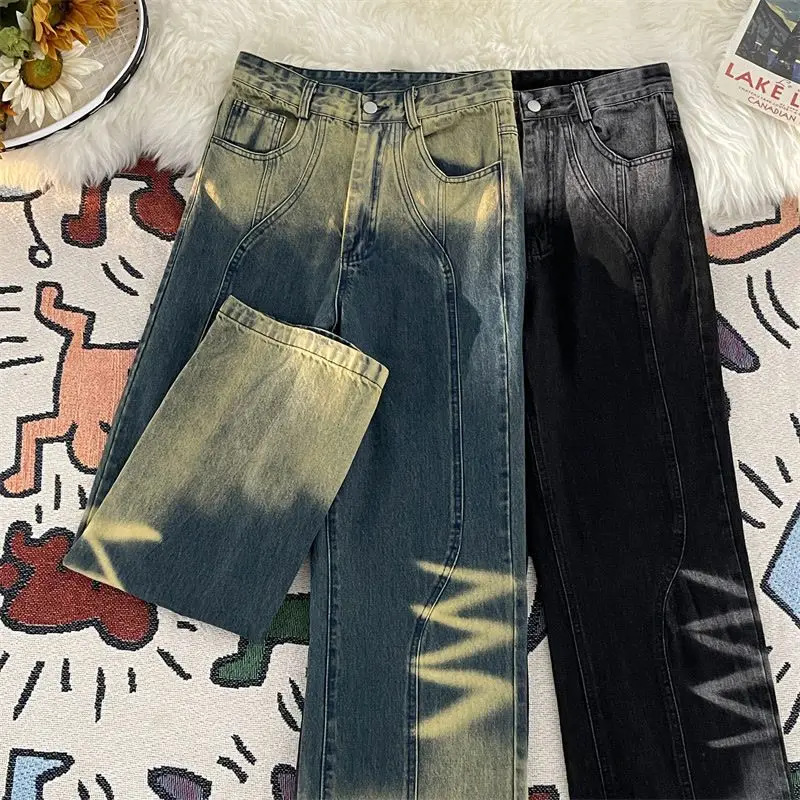 

American Spring Men and Women Hip Hop Trendy Straight leg Jeans Couple Personalized Loose High Street Wide Leg Casual Pants y2k