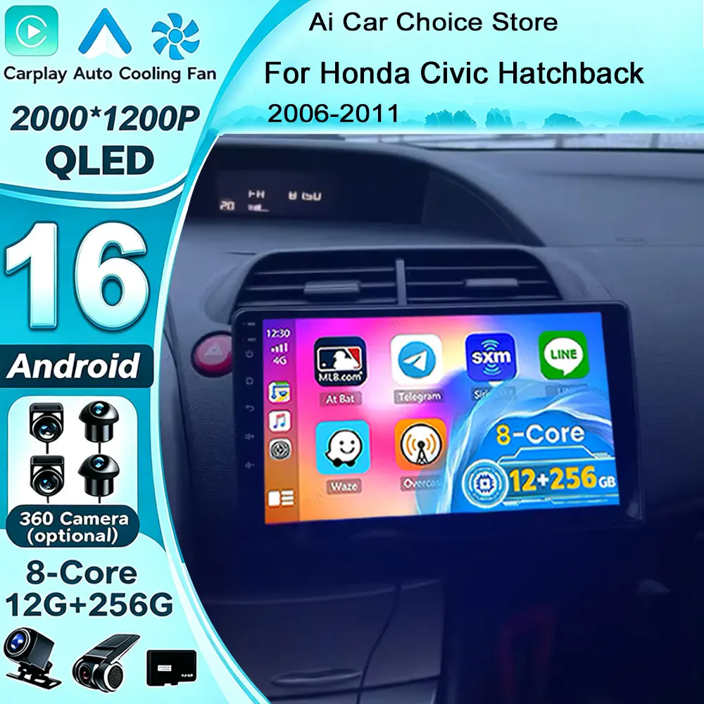 Android 16 For Honda Civic Hatchback 2006-2011 Car Radio Multimedia Player Navigation 2 Din Stereo DVD Head Unit Speaker