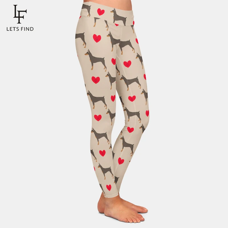 Letsfind Nieuwe 3D Cartoon Hond Digital Print Doberman Pinscher Vrouwen Broek Mode Hoge Taille Workout Leggings