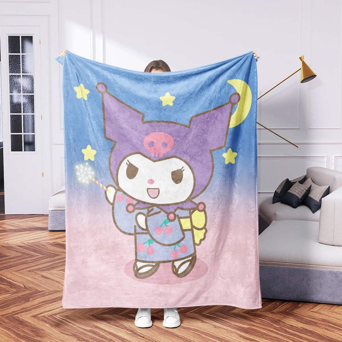 Kawaii Sanrio Cinnamonroll koc Kuromi Hello Kitty flanelowy koc Anime pluszowa lalka lekkie miękkie łóżko kanapa koc prezenty