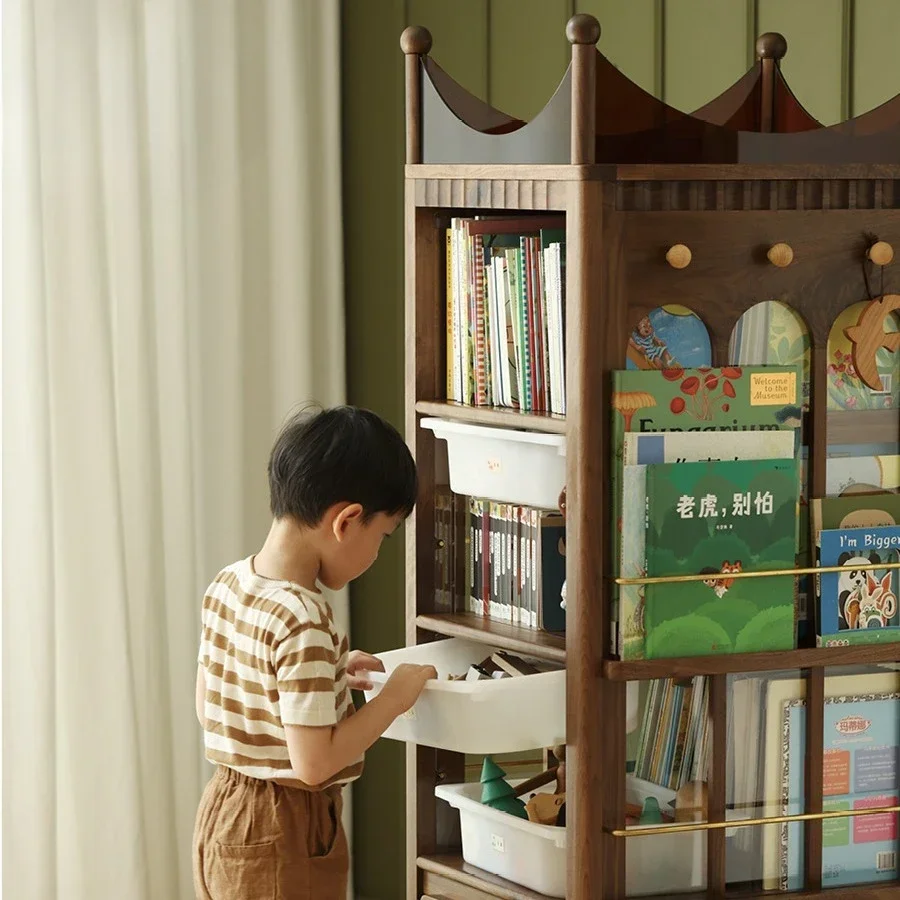 Crown rotating bookshelf Solid wood children's bookcase Reading corner area Storage picture book rack