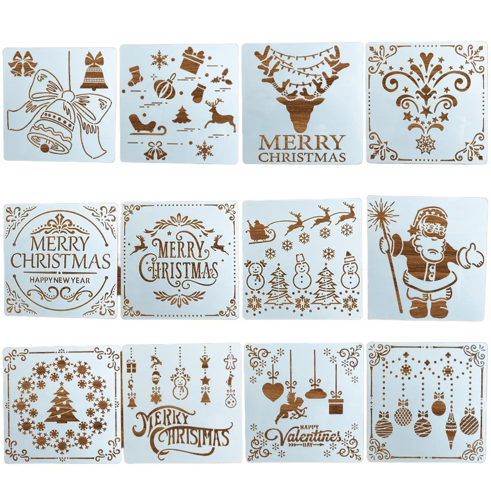 12-teilige Weihnachtsschablonen, wiederverwendbar, Winterurlaub-Vorlage, Weihnachtsschablone zum Malen auf Holz, DIY, Basteln, Leinwand, Fensterfolie