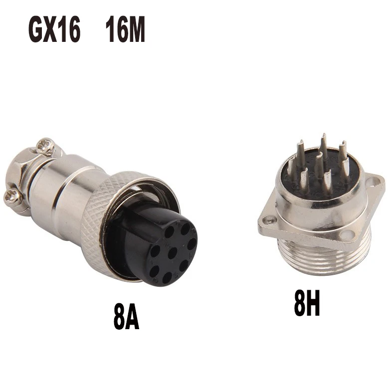 GX16-8-pin aviation plug connector 16M-8A/8H,GX16-8 square flange socket, female direct 12.5MM, male diameter 16MM,