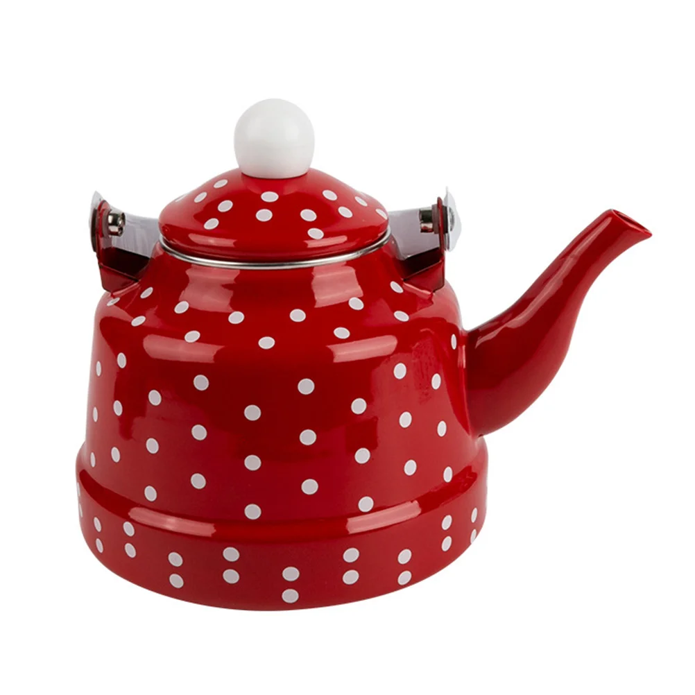 Enamel Kettle Red Polka Dot Durable Heating Water Kettle Lovely Enamel Teapot Kitchen Teapot Metal Tea Kettle For Home