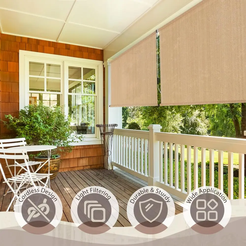 Outdoor Roller Shade 8'x8' Cordless UV Protection Patio Sunshade for Porch Pergola Balcony