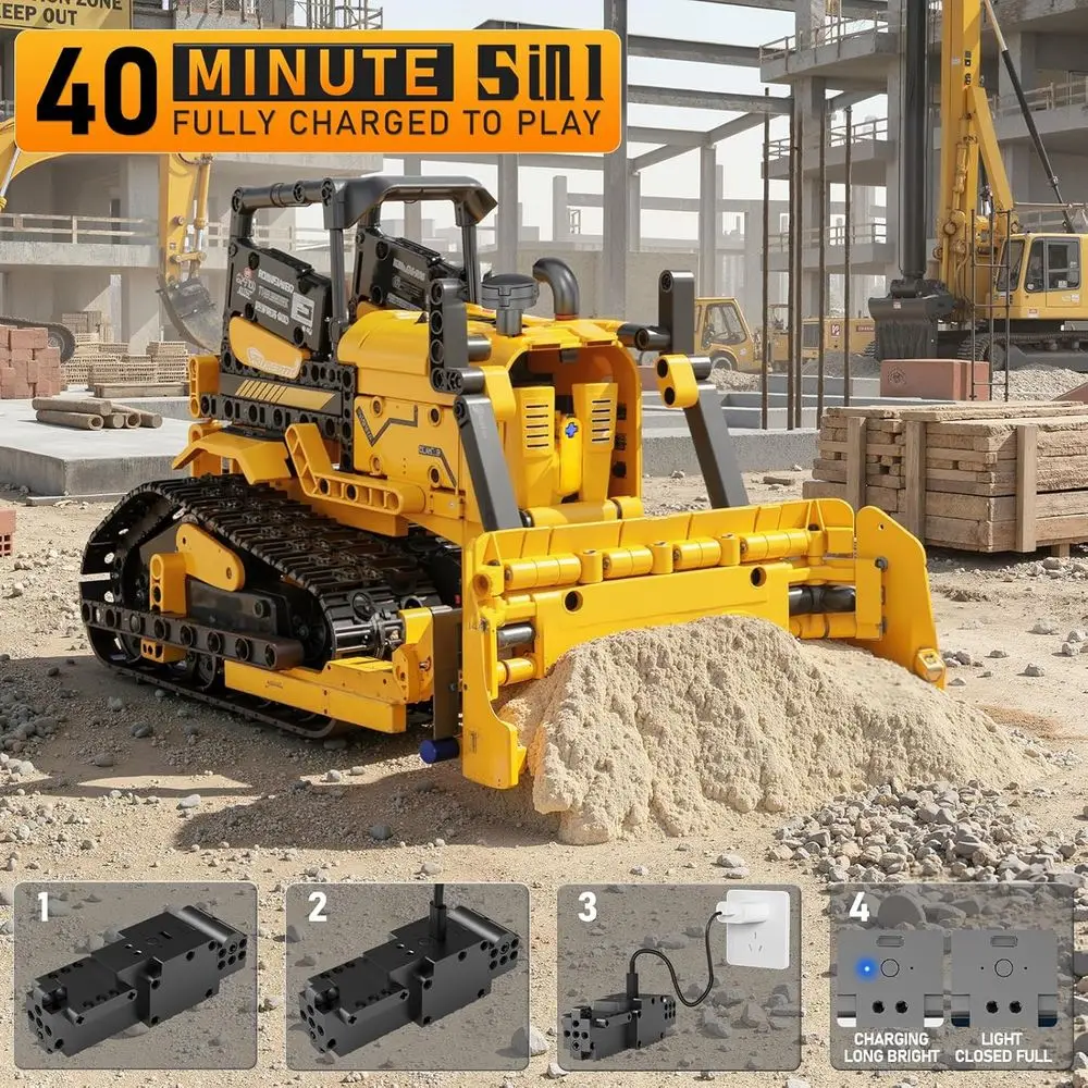 Kit de robot STEM pour enfants de 6 à 12 ans : excavatrice télécommandée de 736 pièces, bulldozer, jeu de construction de grue pour enfants