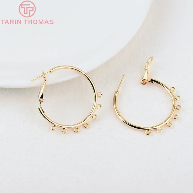 

(2603)4PCS 30MM 24K Gold Color Brass Earring Hoop Earring Connector High Quality Jewelry Making Findings Accessories