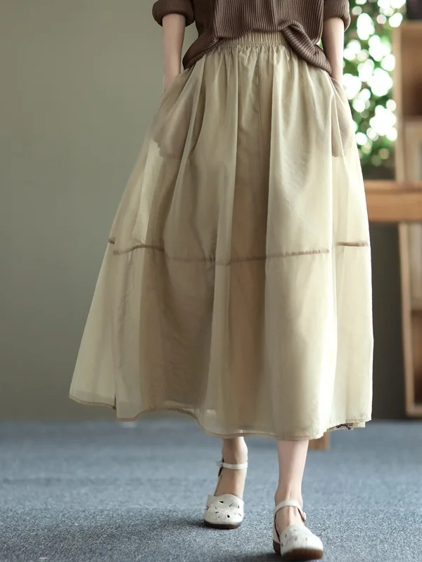 

Ретро-летняя юбка для женщин из органзы с большим оборчатым декором, А-силуэт, повседневная, для работы и отдыха